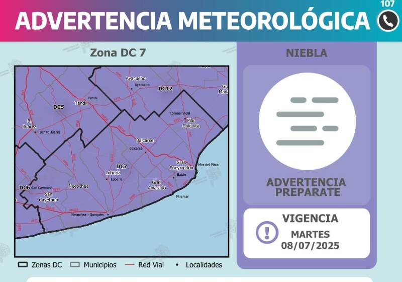  El aviso rige hasta el miércoles e incluye medidas de seguridad vial, autocuidado y contactos de emergencia.