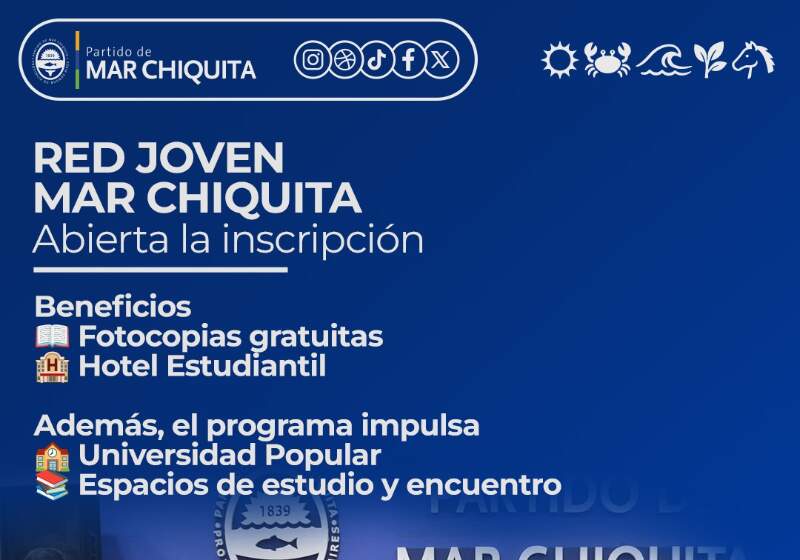 El Programa Red Joven habilitó el registro para jóvenes de Mar Chiquita que cursan estudios terciarios o universitarios.