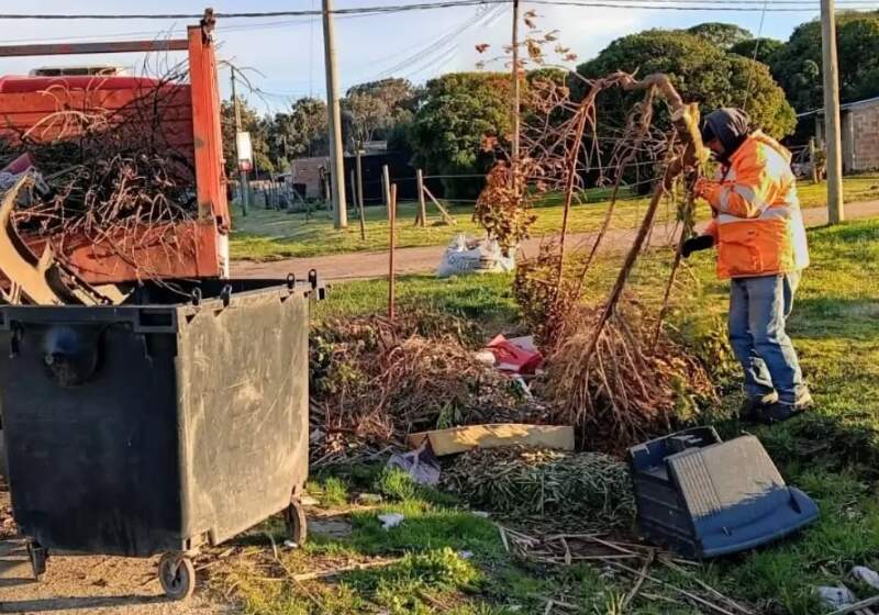 Las cuadrillas realizaron corte de césped, recolección de podas y limpieza en espacios públicos y terrenos baldíos.